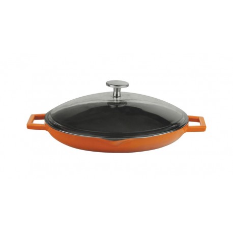 Чугунен тиган две дръжки стъклен капак оранжев LAVA Ø30cm (LV Y STV 30 K3)
