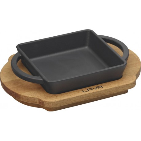 Чугунено плато/тиган квадрат LAVA с дървена подложка 12x12cm (LV ECO P TV 1212 K4)